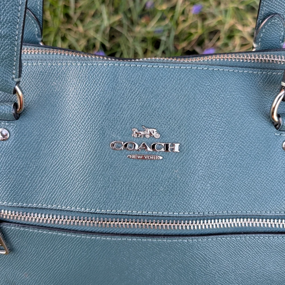 🥰EUC Coach #79608 Zip Top Teal Saffiano Leather Oversized Shoulder Tote Bag - Picture 5 of 16